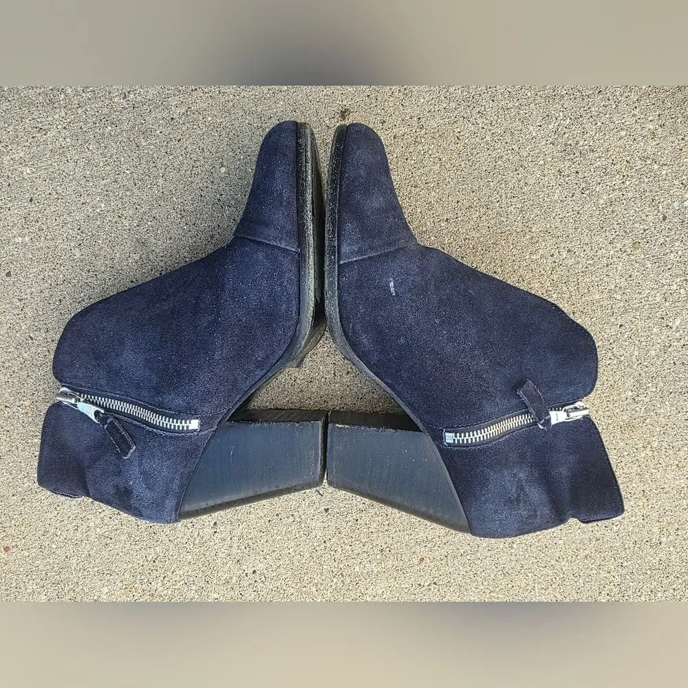 Rag & Bone Margot Suede Ankle Boots Block Heel Booties Navy Sz 39.5